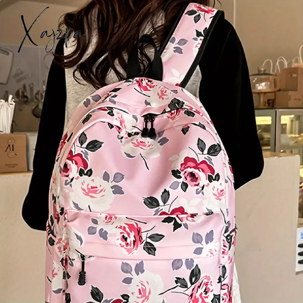 3-Piece Set Floral Fashion Backpack Collection - Stylish Student School Bag with Insulated Lunch Zipper Handbag & Detachable Zipper Clutch Bag for Girls and Women