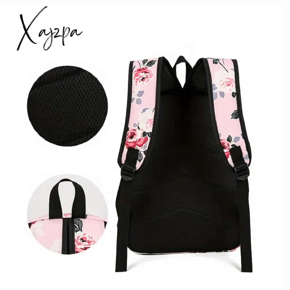 3-Piece Set Floral Fashion Backpack Collection - Stylish Student School Bag with Insulated Lunch Zipper Handbag & Detachable Zipper Clutch Bag for Girls and Women