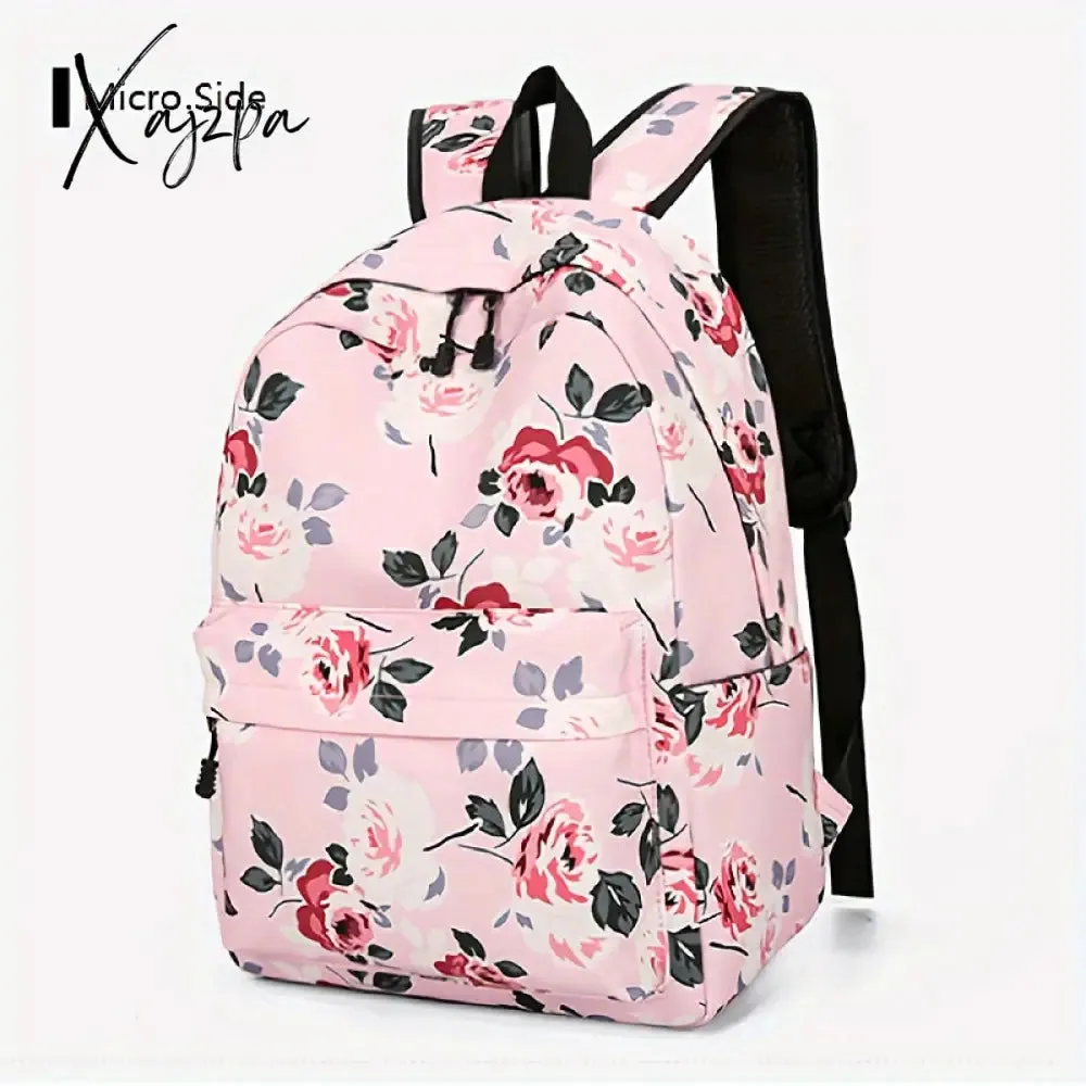 3-Piece Set Floral Fashion Backpack Collection - Stylish Student School Bag with Insulated Lunch Zipper Handbag & Detachable Zipper Clutch Bag for Girls and Women