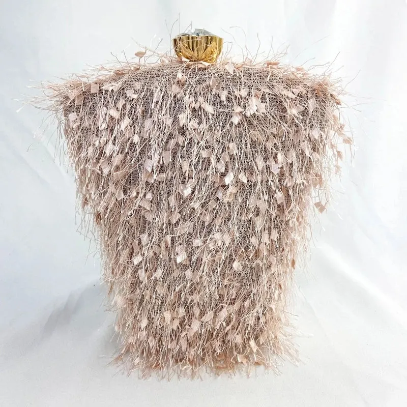 Black Grey Pink Woolen Yarn Polyester Geometric Rhinestone Bucket Evening Bags
