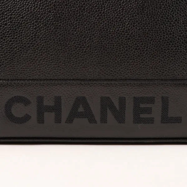 CHANEL Around 1997 Made Caviar Skin Logo Embroidered Tote Bag Black