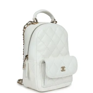 Chanel Mini Phone Holder Backpack White Caviar Light Gold Hardware