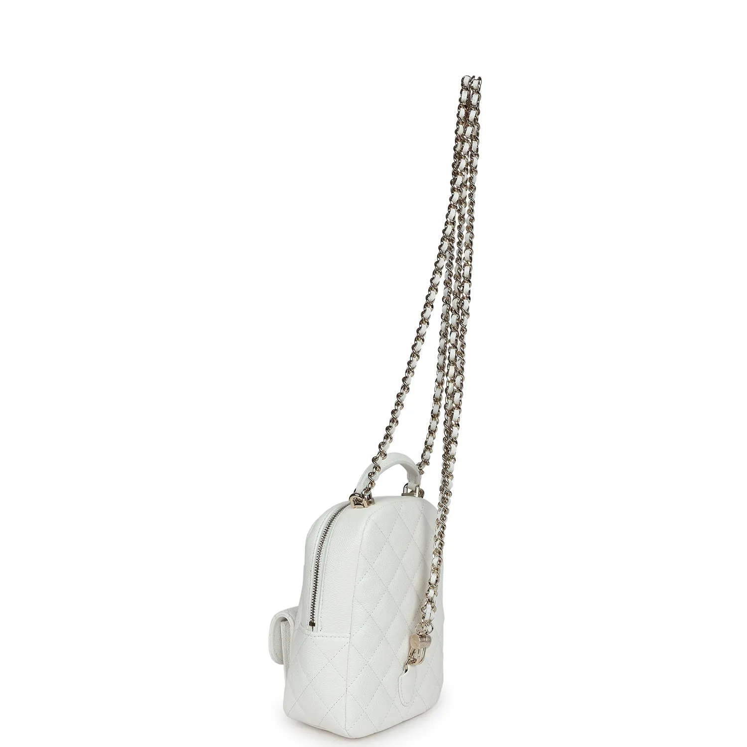 Chanel Mini Phone Holder Backpack White Caviar Light Gold Hardware