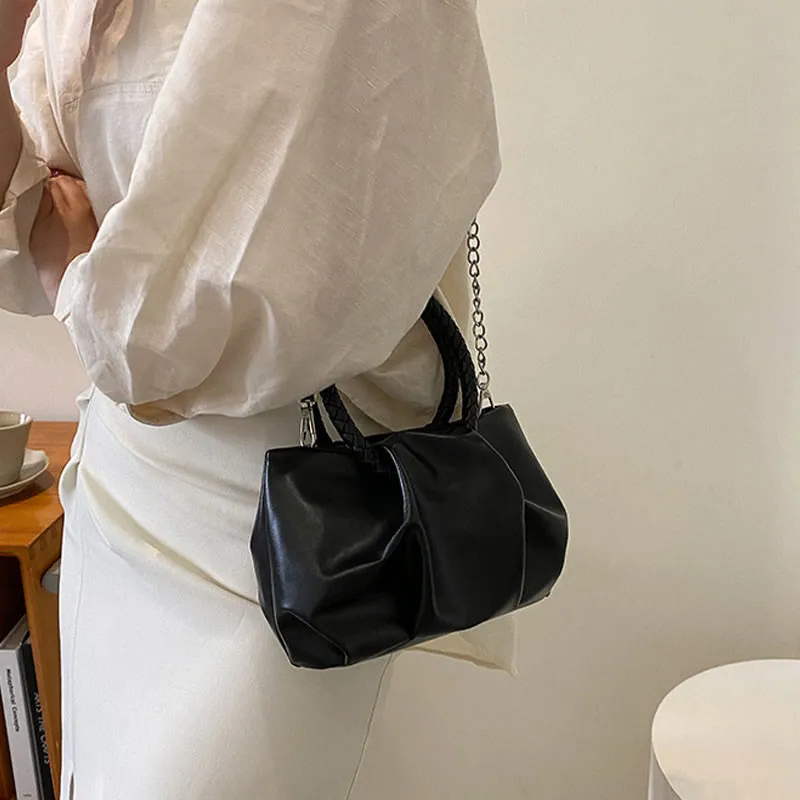 Crossbody Bag For Women Wrinkle Shape Mini Solid Color Handbag