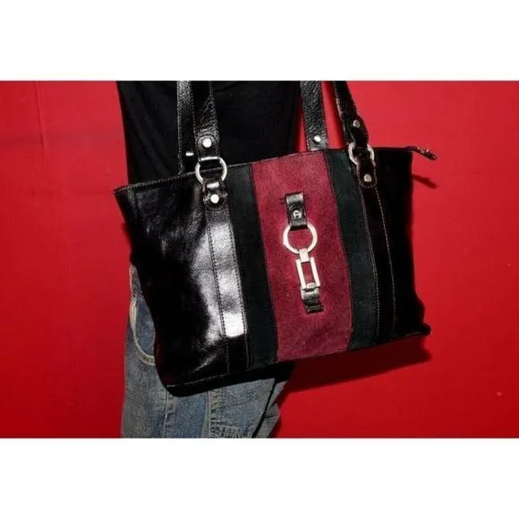 Etienne Aigner Vintage Black Burgundy Suede Tote