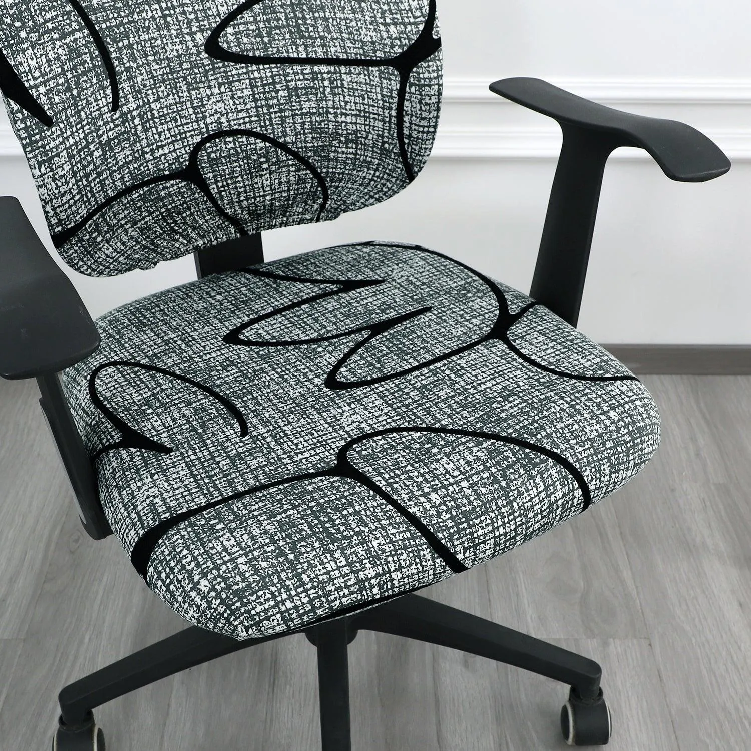 HOKIPO 140gsm Stretchable Office Chair Cover, Intense Grey Abstract Floral