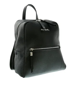 Pierre Cardin Black Leather Classic Medium Fashion Backpack