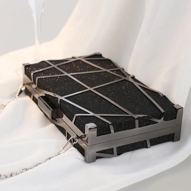 Red Black Gold Metal Geometric Square Evening Bags