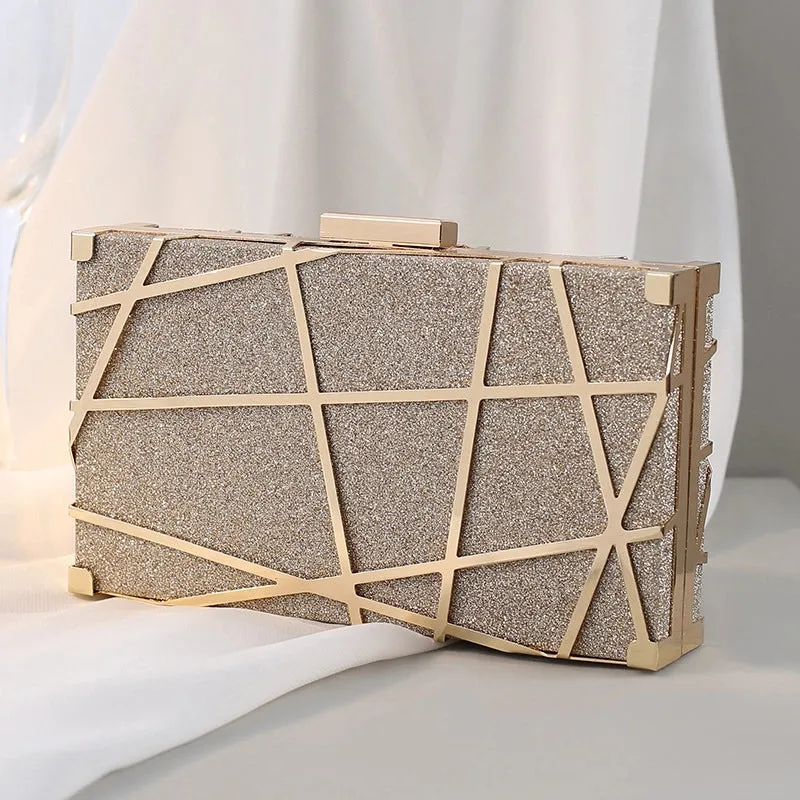 Red Black Gold Metal Geometric Square Evening Bags