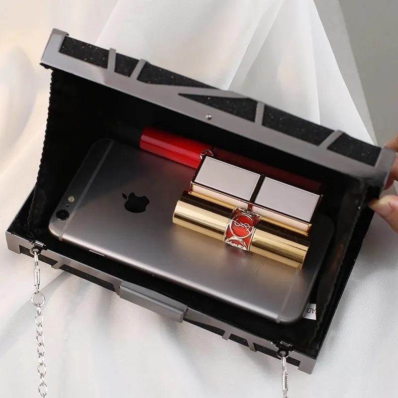 Red Black Gold Metal Geometric Square Evening Bags