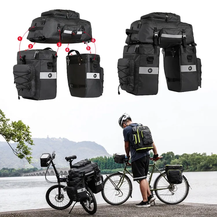 Rhinowalk Three-in-one Multifunctional Bicycle Rear Shelf Pannier Waterproof Long-distance Equipment(Black Green)