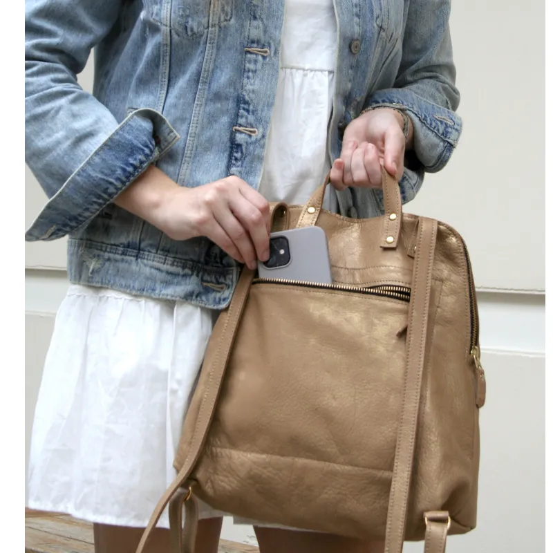 Riley Backpack In Bronze Leather (Pre Made)