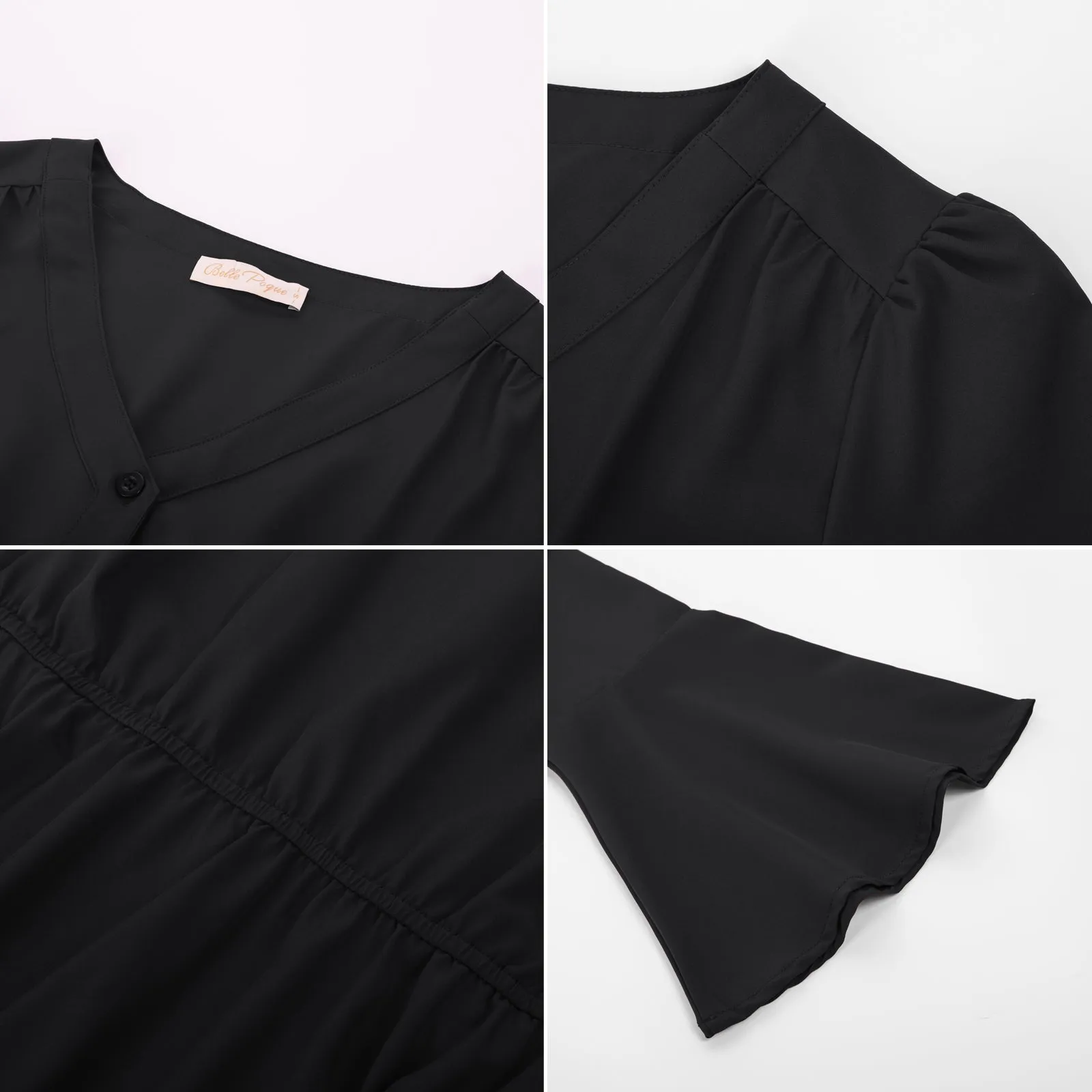 Seckill Offer⌛Vintage Peplum Button Down Blouse Long Bell Sleeve V Neck Shirts Dressy Formal Tops