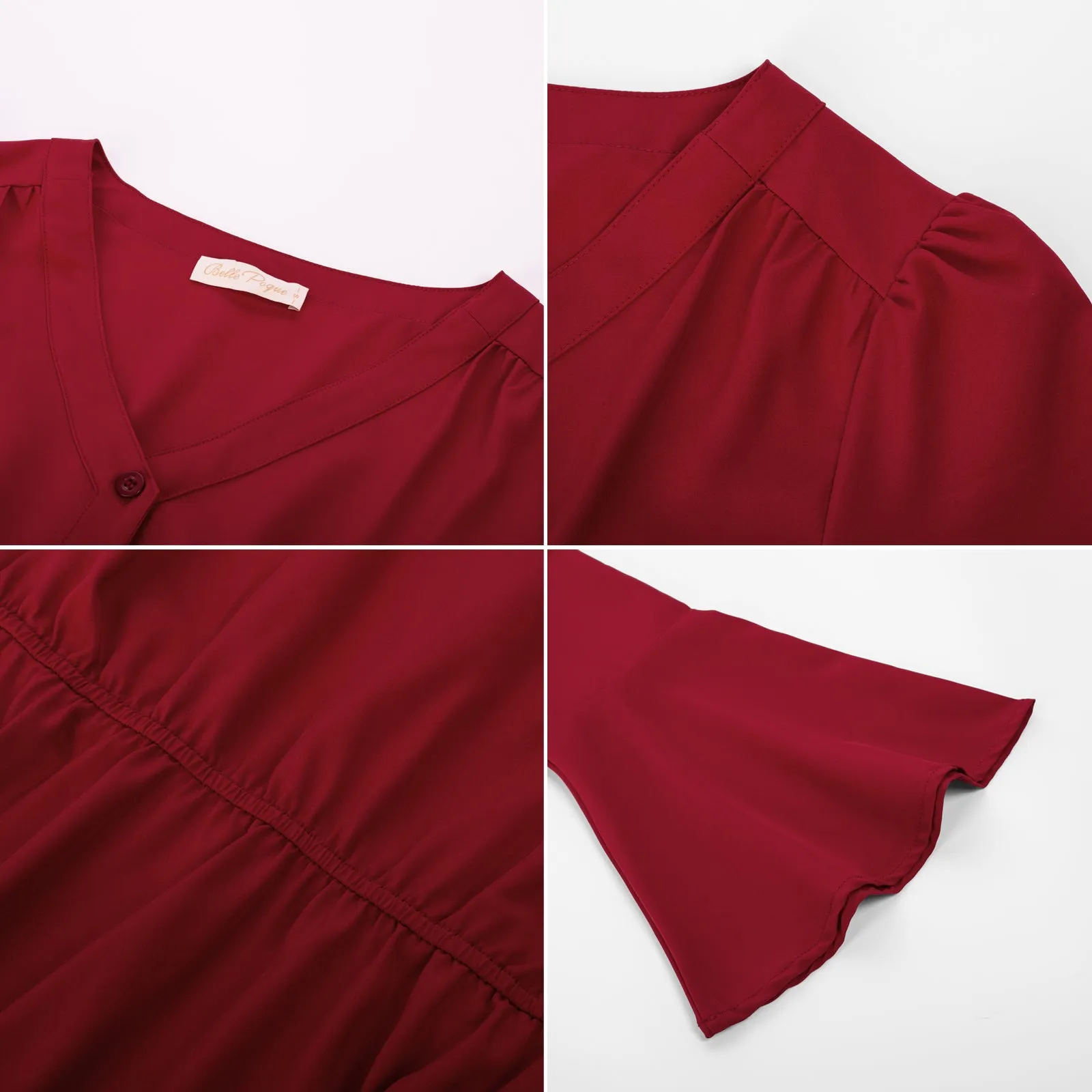 Seckill Offer⌛Vintage Peplum Button Down Blouse Long Bell Sleeve V Neck Shirts Dressy Formal Tops