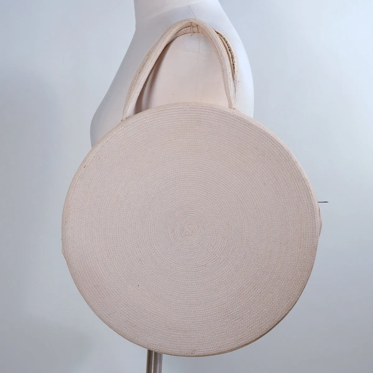 SOLD Vintage Round Woven Handbag with Pretty Raffia Flowers