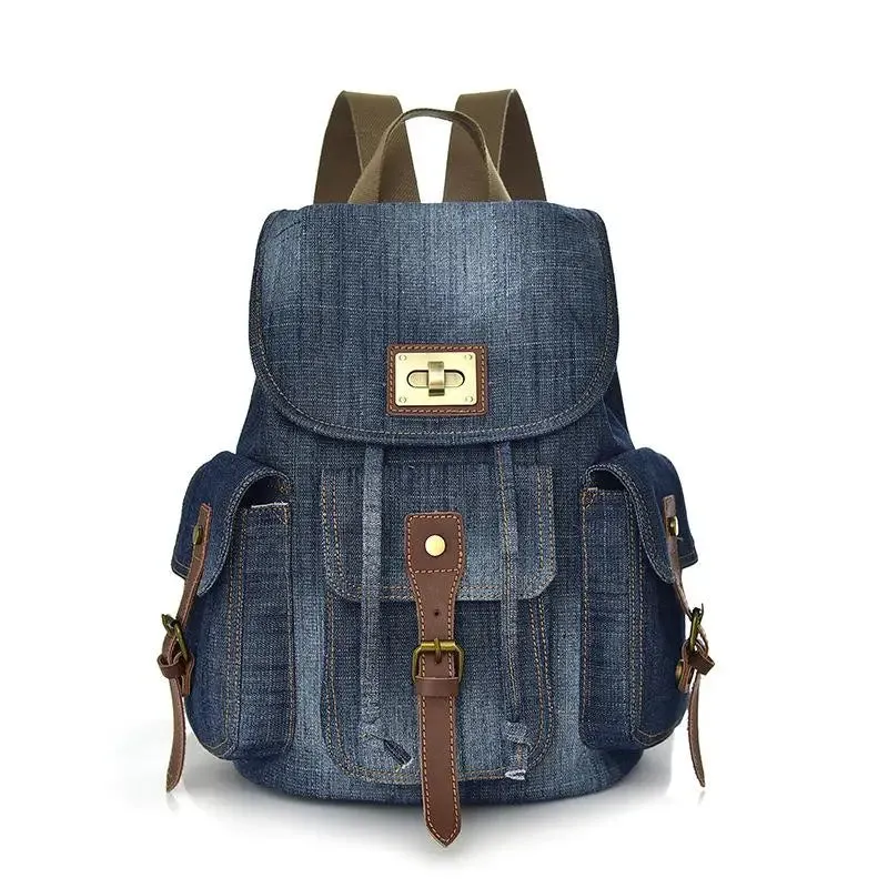 UAKISS  -  Large Capacity Canvas Backpack Denim School Backpack For Teen Girls Boys Vintage Jeans Satchel For College Student Slim Daypack