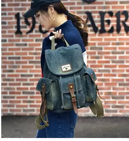 UAKISS  -  Large Capacity Canvas Backpack Denim School Backpack For Teen Girls Boys Vintage Jeans Satchel For College Student Slim Daypack