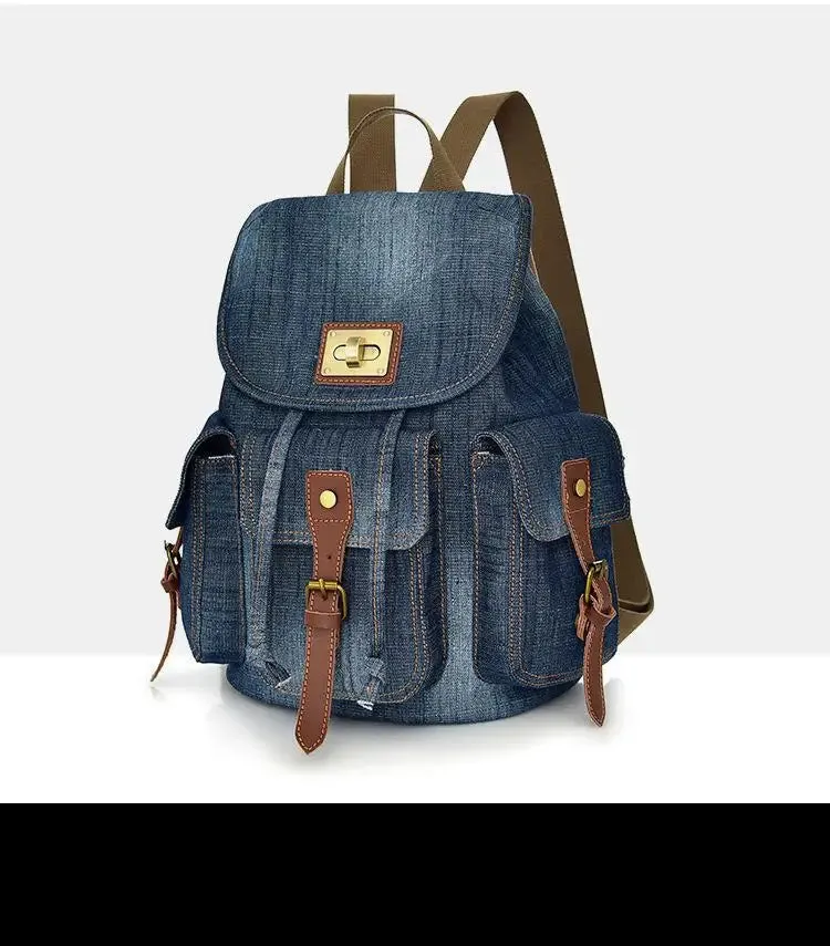 UAKISS  -  Large Capacity Canvas Backpack Denim School Backpack For Teen Girls Boys Vintage Jeans Satchel For College Student Slim Daypack