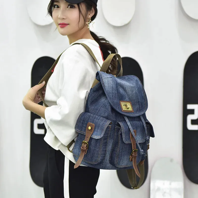 UAKISS  -  Large Capacity Canvas Backpack Denim School Backpack For Teen Girls Boys Vintage Jeans Satchel For College Student Slim Daypack