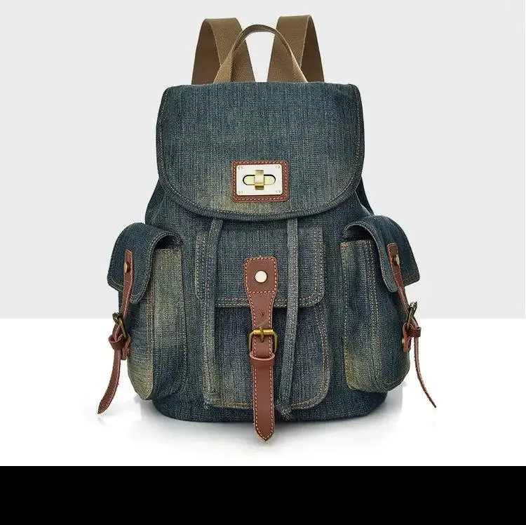 UAKISS  -  Large Capacity Canvas Backpack Denim School Backpack For Teen Girls Boys Vintage Jeans Satchel For College Student Slim Daypack