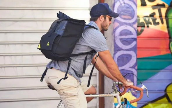 Upcycled Backpack- USA made from Upcycled inner tubes & street sign scraps - Save Landfill Space!