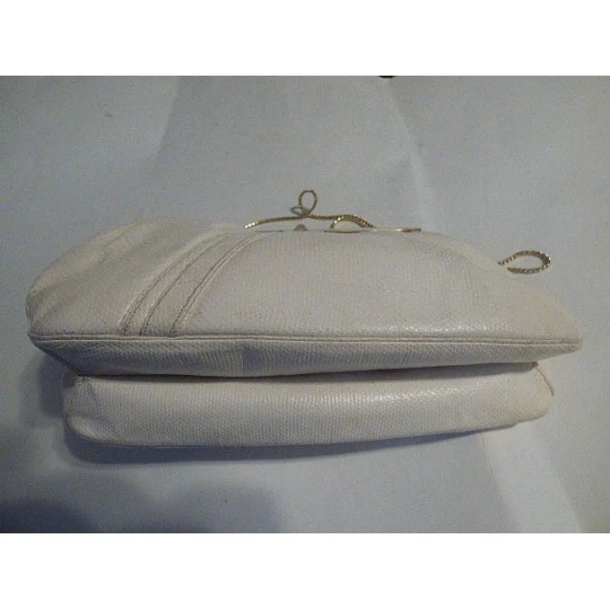 Vintage, AMAZING, early, Judith Leiber, cream, snakeskin leather, evening bag with gold & rose quartz accents and a collapsible chain strap