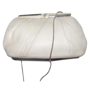Vintage, AMAZING, early, Judith Leiber, cream, snakeskin leather, evening bag with gold & rose quartz accents and a collapsible chain strap