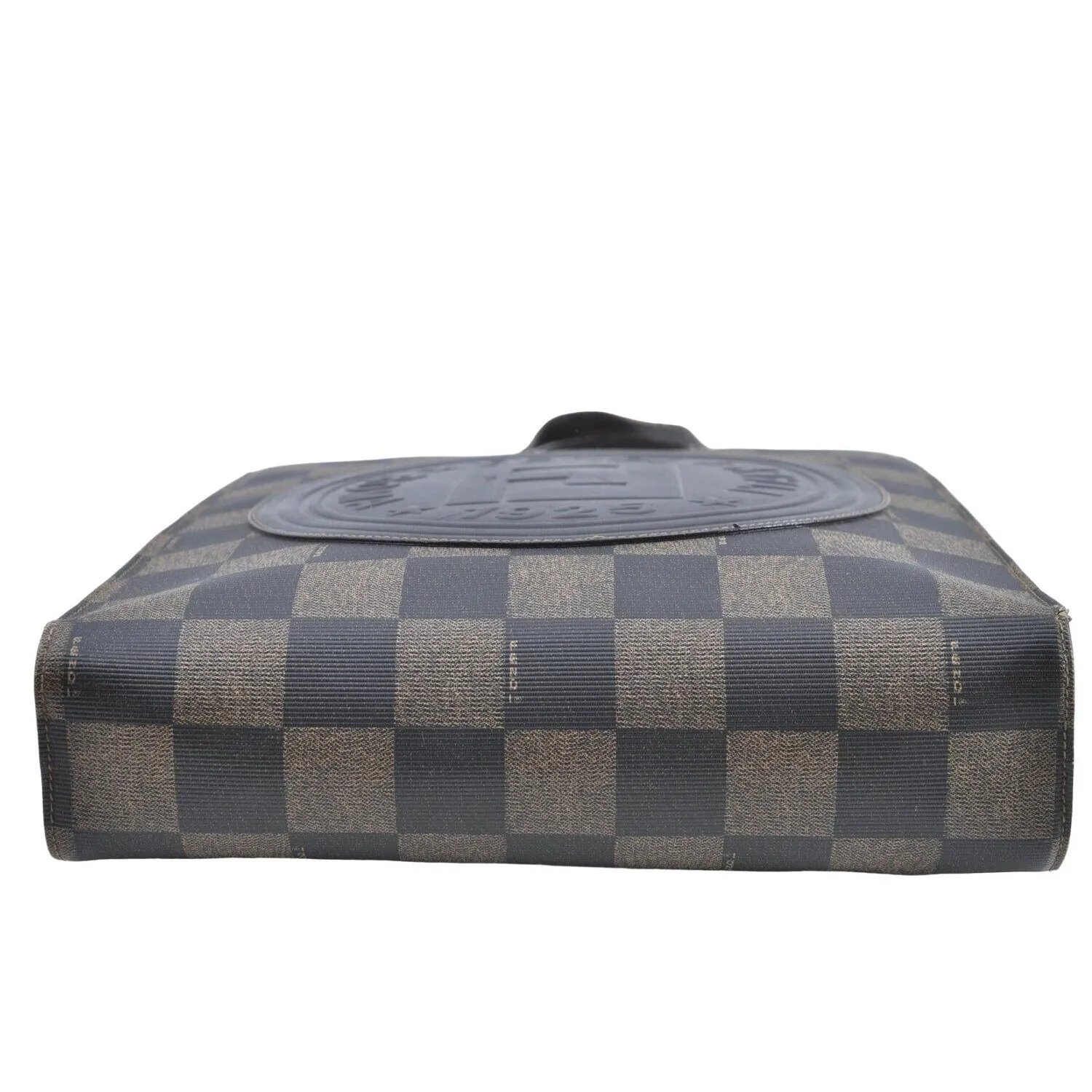Vintage, Fendi, Roma 1925, checkerboard print in shades of brown coated canvas & brown leather, cross body, tote, or back pack