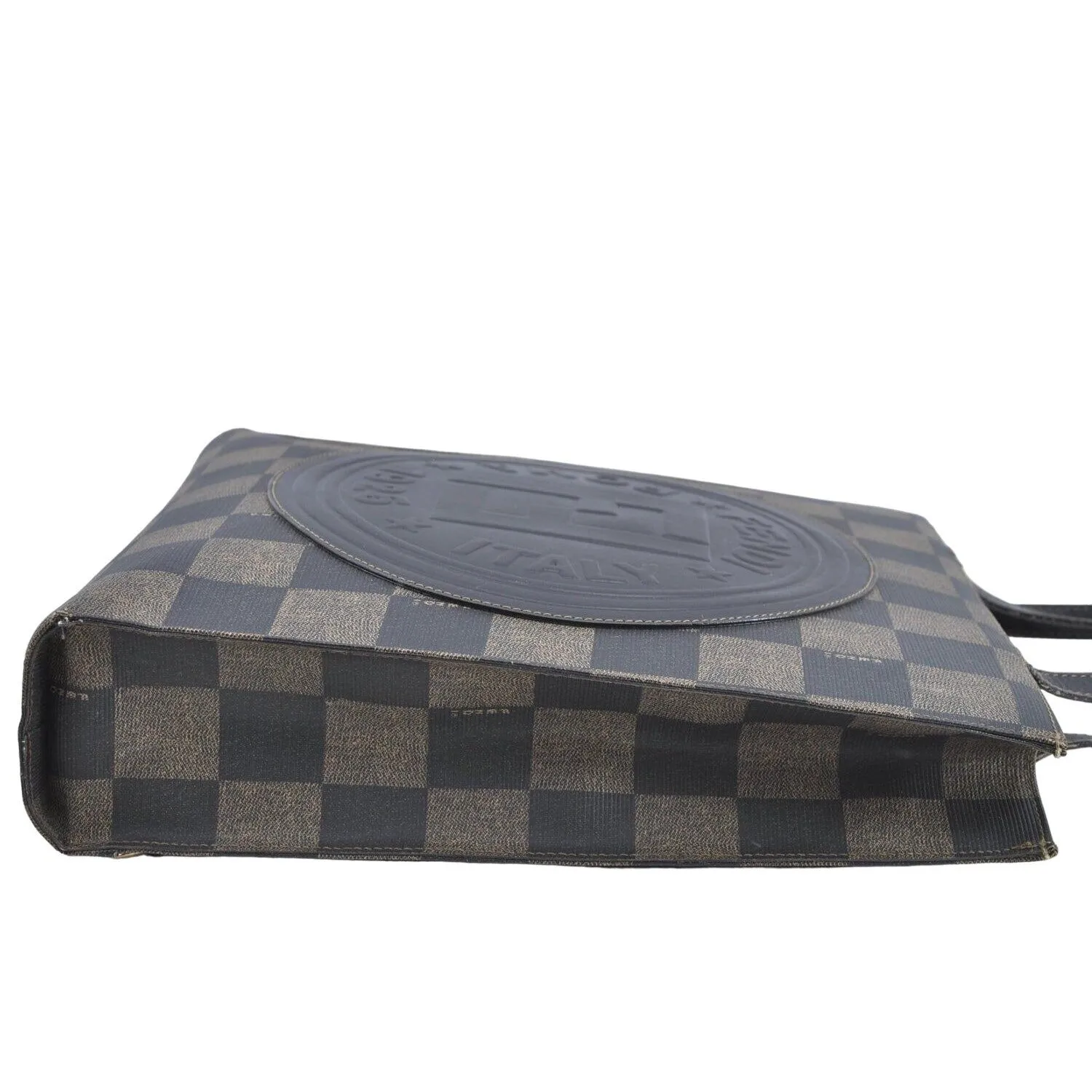Vintage, Fendi, Roma 1925, checkerboard print in shades of brown coated canvas & brown leather, cross body, tote, or back pack