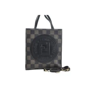 Vintage, Fendi, Roma 1925, checkerboard print in shades of brown coated canvas & brown leather, cross body, tote, or back pack