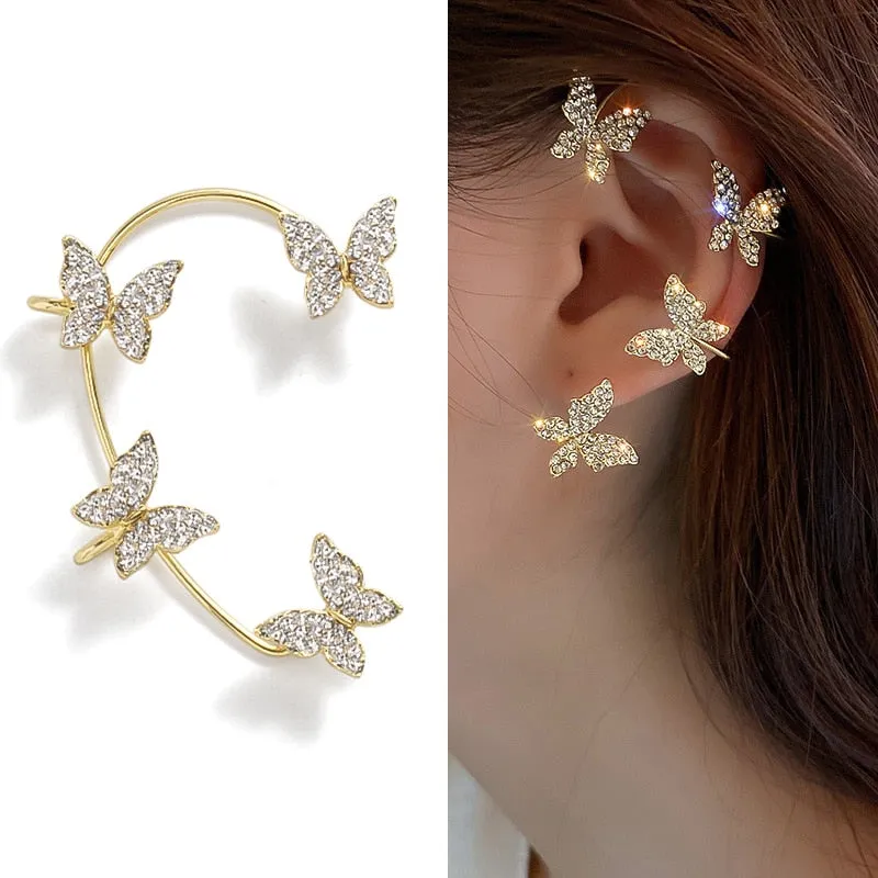 Wenkouban 20 Style Luxury Shiny Crystal Rhinestone Long Tassel Ear Cuff No Pierced Ear Clip Earrings For Women Wedding Korean Trend Jewelry